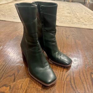 Franco Sarto Size 8 Penelope Mid Calf Chunky Heel Boots Square Toe y2k Emerald